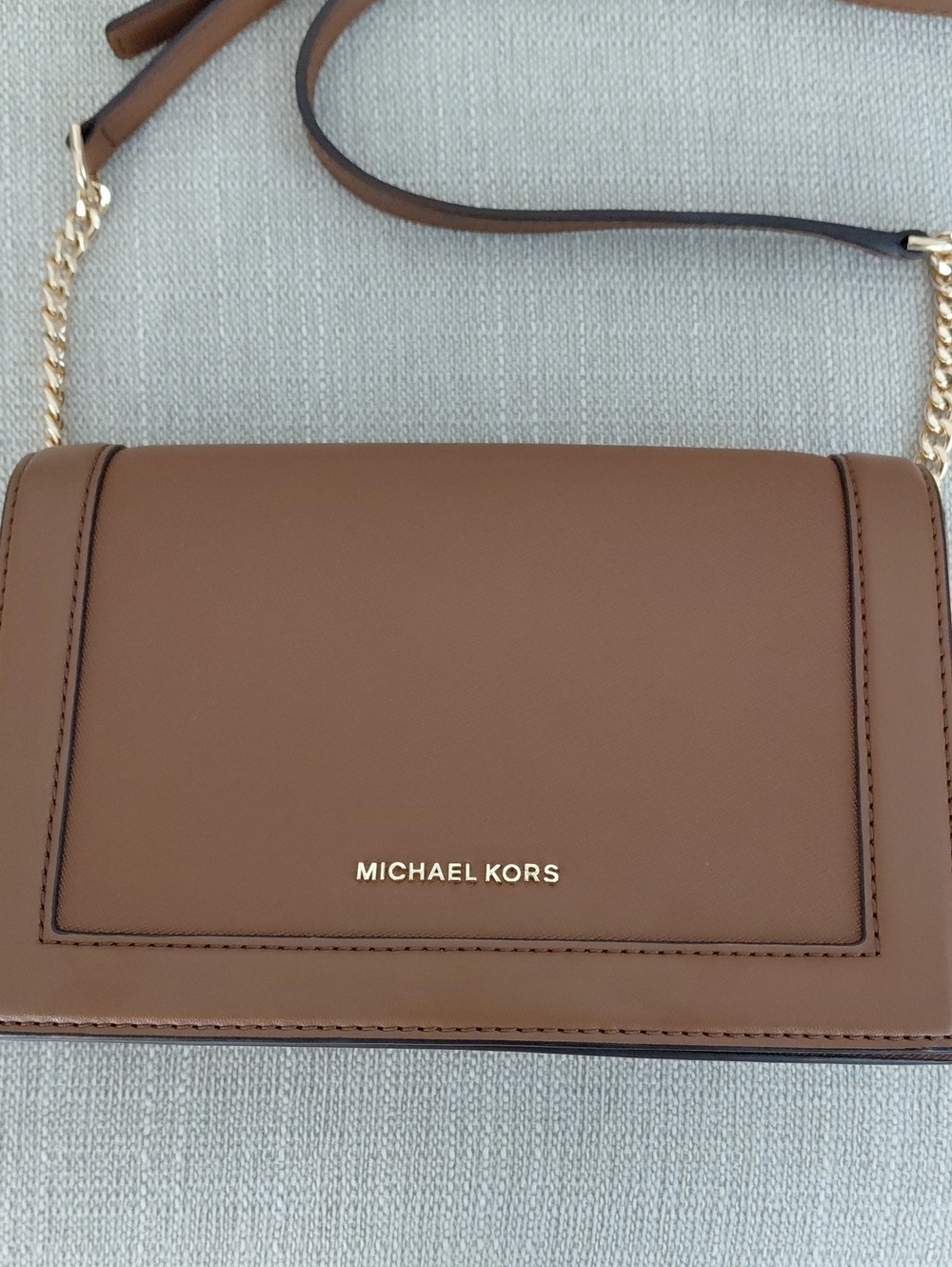 Michael Kors Jet Set Large Saffiano Leather Camel Crossbody Bag - Picture 11 of 16
